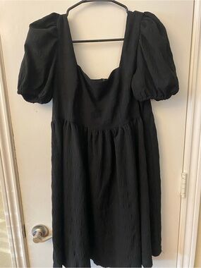 Black Puff Sleeve Square Neck Dress - Brand Unspecified